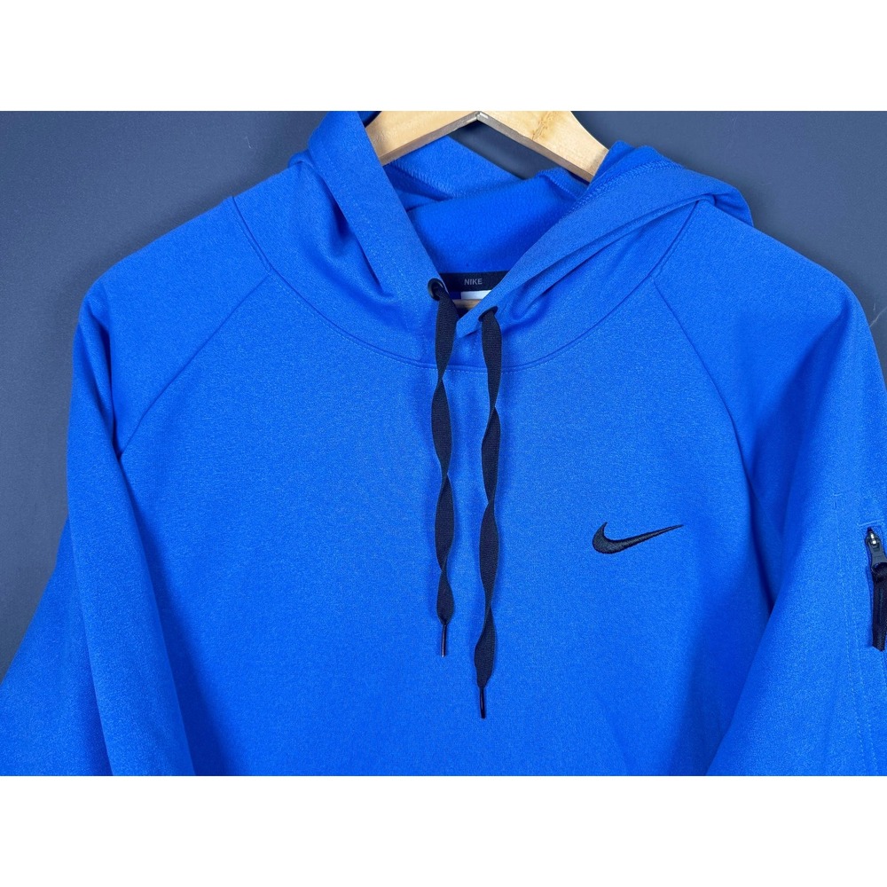 Nike Therma-FIT Pullover Hoodie Mens XL Blue Embroidered Swoosh Sleeve Pocket